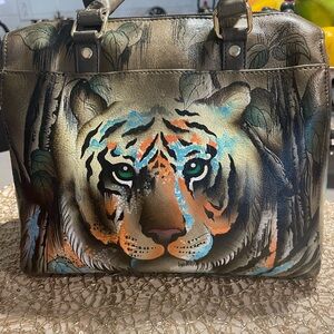 Hand painted  tiger bag  by Anuschka